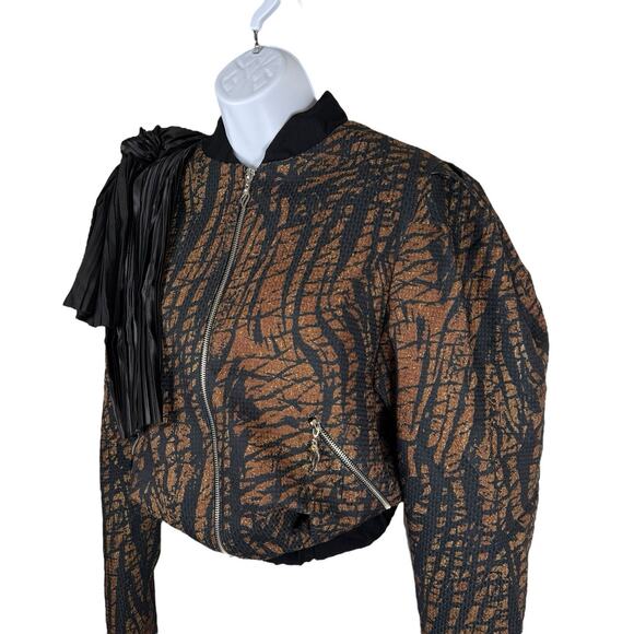 Tuba Ergin Jacket Womens Extra Small Brown Black Indie Bomber Jacket Designer - Picture 6 of 16